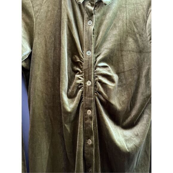 Madison & Hudson Moss Green Ruched Bust Velvet MIDI Dress sz L EUC - Picture 2 of 6
